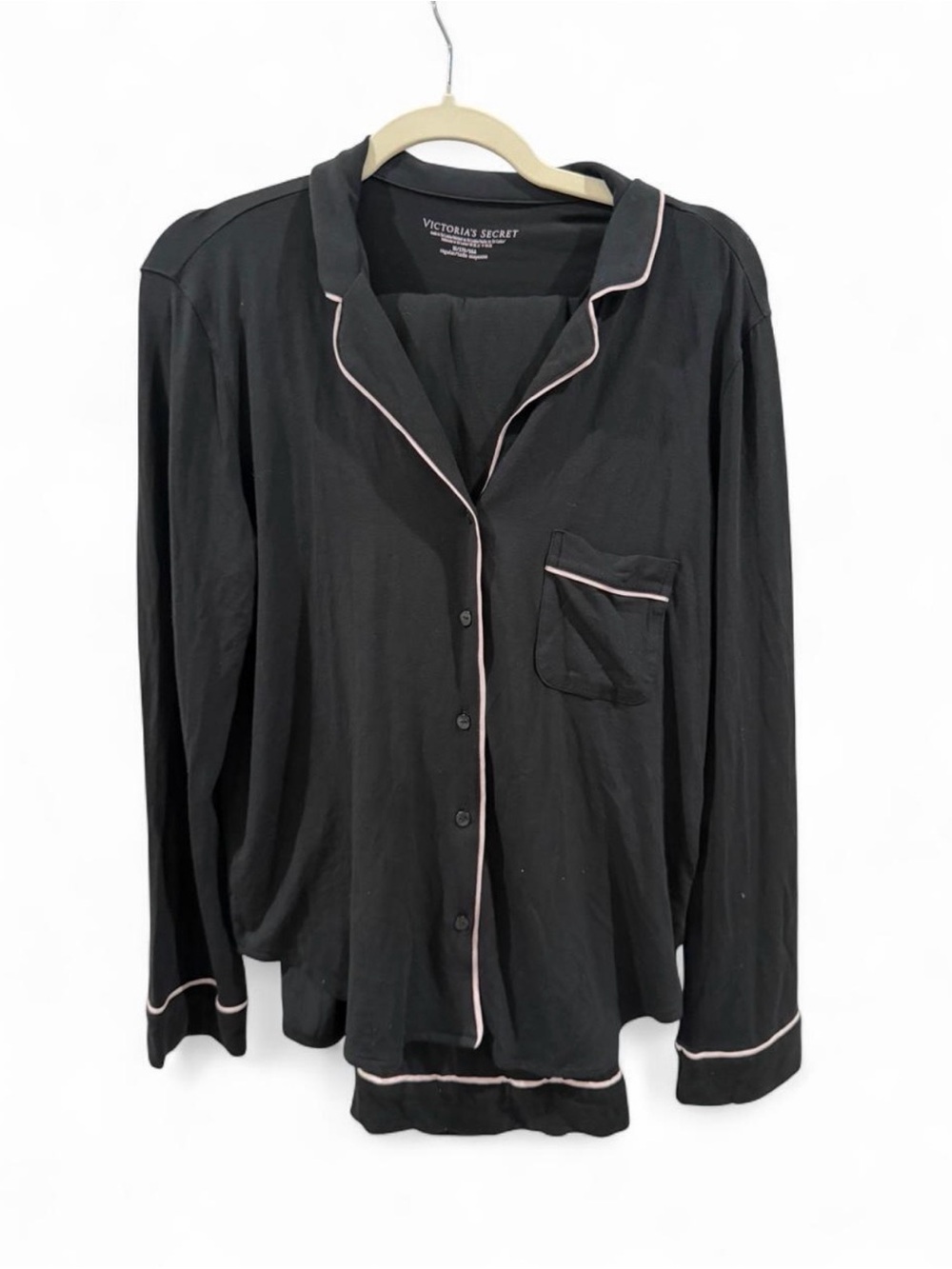 Victoria's Secret Black Long-Sleeve Pajama Top with Pink Trim